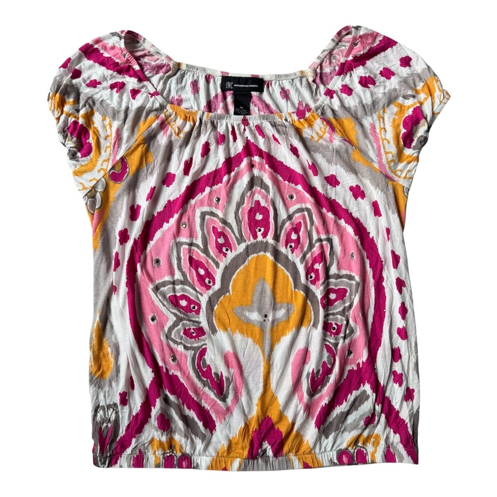 Y2K INC International Concepts Boho Studded Crinkle Flutter Top M Festival Vibes